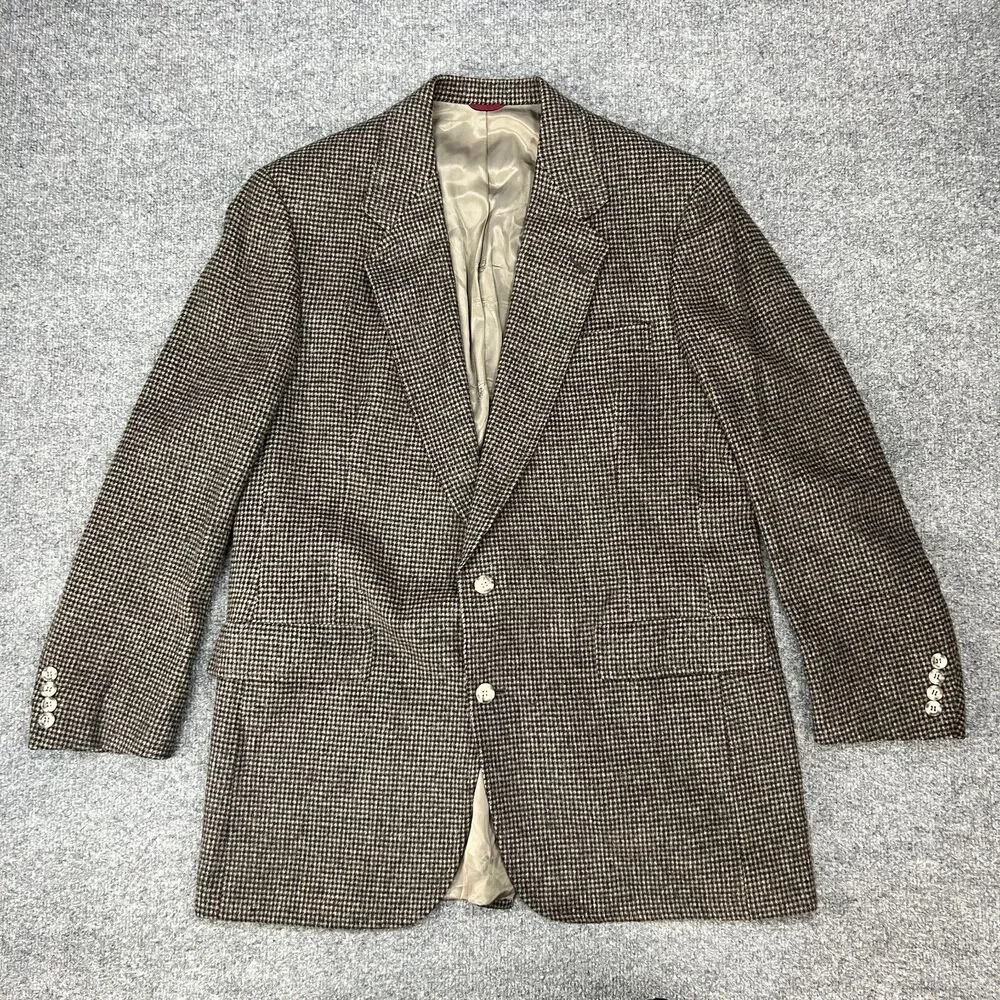 Vintage Hart Schaffner Marx Camel Blazer Men 42R Houndstooth 2-Button Sport Coat